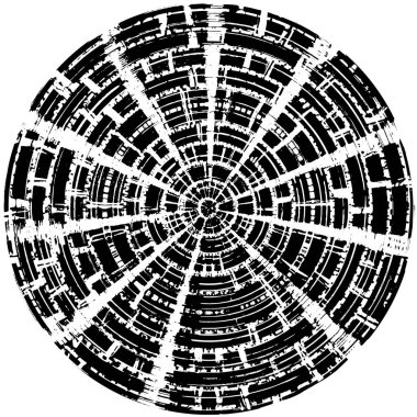 Grunge Yuvarlak Elementi. Yaratıcı Grafik Tasarımı İçin Soyut Çember Boyama. Tehlike Doku Arkaplanı. Bir Kaleydoskop 'un geometrik elementlerine sahip bir halka biçiminde arkaplan