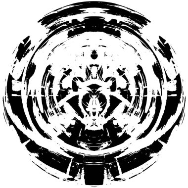 Grunge Yuvarlak Elementi. Yaratıcı Grafik Tasarımı İçin Soyut Çember Boyama. Tehlike Doku Arkaplanı. Bir Kaleydoskop 'un geometrik elementlerine sahip bir halka biçiminde arkaplan