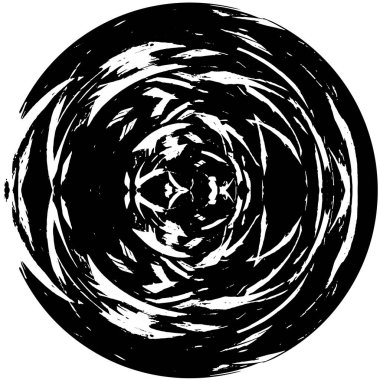 Grunge Yuvarlak Elementi. Yaratıcı Grafik Tasarımı İçin Soyut Çember Boyama. Tehlike Doku Arkaplanı. Bir Kaleydoskop 'un geometrik elementlerine sahip bir halka biçiminde arkaplan