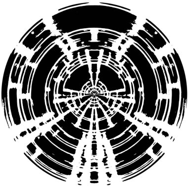 Beyaz arkaplanda soyut siyah yuvarlak şekil damgası. Web için grafik tasarım ögesi, kurumsal kimlik, kartlar, baskılar vs. Vektör illüstrasyonu