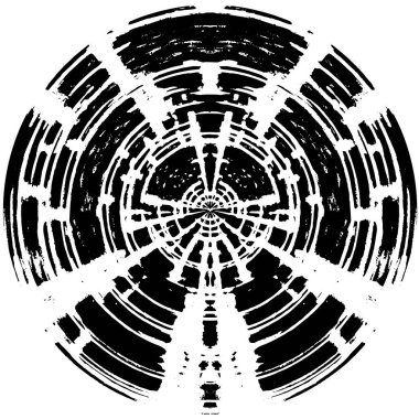 Beyaz arkaplanda soyut siyah yuvarlak şekil damgası. Web için grafik tasarım ögesi, kurumsal kimlik, kartlar, baskılar vs. Vektör illüstrasyonu