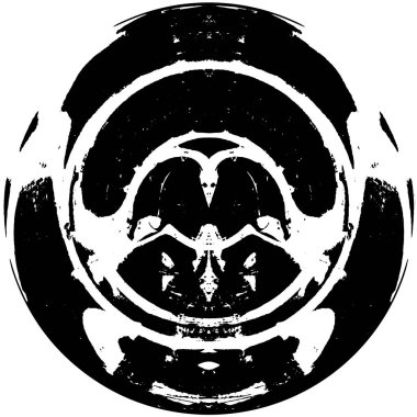 Beyaz arkaplanda soyut siyah yuvarlak şekil damgası. Web için grafik tasarım ögesi, kurumsal kimlik, kartlar, baskılar vs. Vektör illüstrasyonu