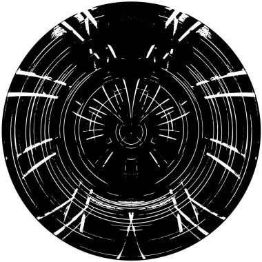 Beyaz arkaplanda soyut siyah yuvarlak şekil damgası. Web için grafik tasarım ögesi, kurumsal kimlik, kartlar, baskılar vs. Vektör illüstrasyonu
