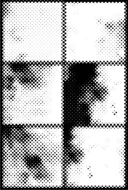 Grunge yarım ton vektör arkaplan. Yarı ton vektör dokusunu belirler. Gradyan yarım ton, pop sanatında arka planda yer alır. Siyah ve beyaz desenli. Mürekkep Yazdırma Sıkıntısı Arkaplanı 