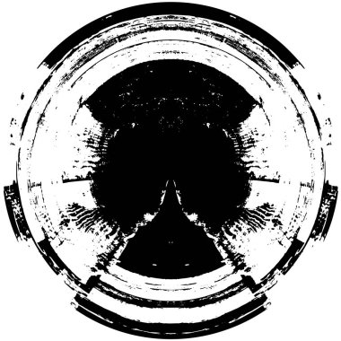 Beyaz arkaplanda soyut siyah yuvarlak şekil damgası. Web için grafik tasarım ögesi, kurumsal kimlik, kartlar, baskılar vs. Vektör illüstrasyonu