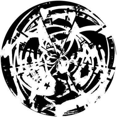 Beyaz arkaplanda soyut siyah yuvarlak şekil damgası. Web için grafik tasarım ögesi, kurumsal kimlik, kartlar, baskılar vs. Vektör illüstrasyonu