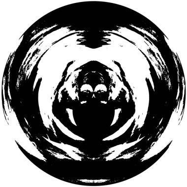 Beyaz arkaplanda soyut siyah yuvarlak şekil damgası. Web için grafik tasarım ögesi, kurumsal kimlik, kartlar, baskılar vs. Vektör illüstrasyonu