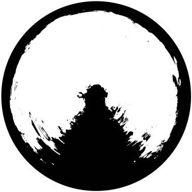 Beyaz arkaplanda soyut siyah yuvarlak şekil damgası. Web için grafik tasarım ögesi, kurumsal kimlik, kartlar, baskılar vs. Vektör illüstrasyonu