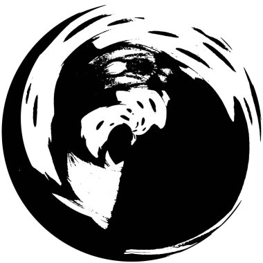 Beyaz arkaplanda soyut siyah yuvarlak şekil damgası. Web için grafik tasarım ögesi, kurumsal kimlik, kartlar, baskılar vs. Vektör illüstrasyonu