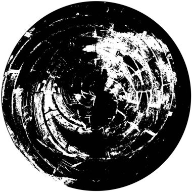 Beyaz arkaplanda soyut siyah yuvarlak şekil damgası. Web için grafik tasarım ögesi, kurumsal kimlik, kartlar, baskılar vs. Vektör illüstrasyonu