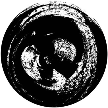 Beyaz arkaplanda soyut siyah yuvarlak şekil damgası. Web için grafik tasarım ögesi, kurumsal kimlik, kartlar, baskılar vs. Vektör illüstrasyonu