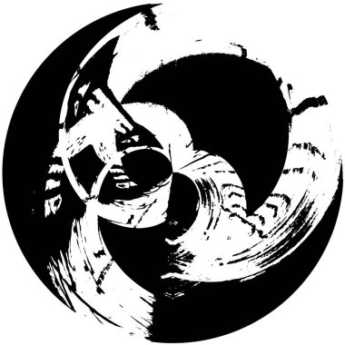 Beyaz arkaplanda soyut siyah yuvarlak şekil damgası. Web için grafik tasarım ögesi, kurumsal kimlik, kartlar, baskılar vs. Vektör illüstrasyonu