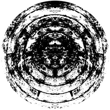 Beyaz arkaplanda soyut siyah yuvarlak şekil damgası. Web için grafik tasarım ögesi, kurumsal kimlik, kartlar, baskılar vs. Vektör illüstrasyonu
