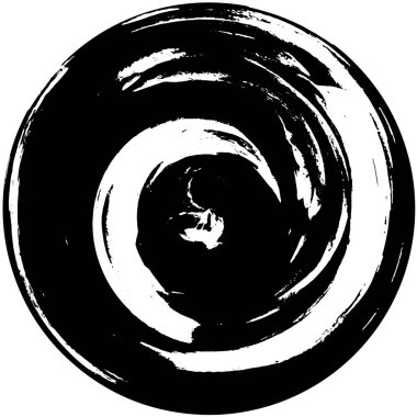 Beyaz arkaplanda soyut siyah yuvarlak şekil damgası. Web için grafik tasarım ögesi, kurumsal kimlik, kartlar, baskılar vs. Vektör illüstrasyonu