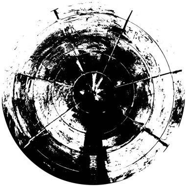 Beyaz arkaplanda soyut siyah yuvarlak şekil damgası. Web için grafik tasarım ögesi, kurumsal kimlik, kartlar, baskılar vs. Vektör illüstrasyonu