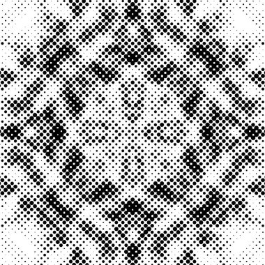 Yarı ton siyah beyaz grunge arka plan. Beyaz arka plana dağılmış noktaların dokusu. Kartvizitlerde, rozetlerde, etiketlerde klasik sanat tarzında soyut desenler var. Vektör tek renkli elementler