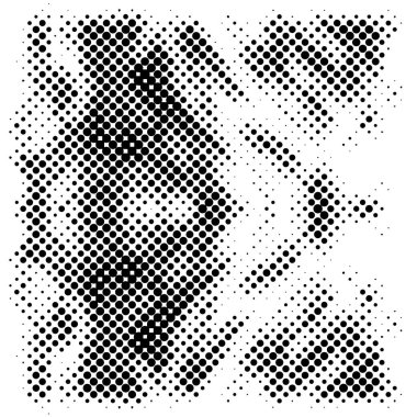 Yarı ton siyah beyaz grunge arka plan. Beyaz arka plana dağılmış noktaların dokusu. Kartvizitlerde, rozetlerde, etiketlerde klasik sanat tarzında soyut desenler var. Vektör tek renkli elementler