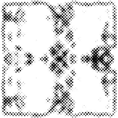 Yarı ton siyah beyaz grunge arka plan. Beyaz arka plana dağılmış noktaların dokusu. Kartvizitlerde, rozetlerde, etiketlerde klasik sanat tarzında soyut desenler var. Vektör tek renkli elementler