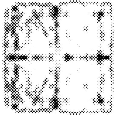 Yarı ton siyah beyaz grunge arka plan. Beyaz arka plana dağılmış noktaların dokusu. Kartvizitlerde, rozetlerde, etiketlerde klasik sanat tarzında soyut desenler var. Vektör tek renkli elementler