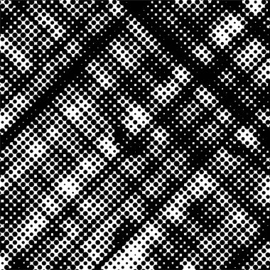 Yarı ton siyah beyaz grunge arka plan. Beyaz arka plana dağılmış noktaların dokusu. Kartvizitlerde, rozetlerde, etiketlerde klasik sanat tarzında soyut desenler var. Vektör tek renkli elementler