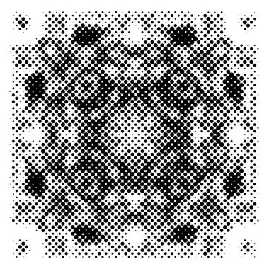 Yarı ton siyah beyaz grunge arka plan. Beyaz arka plana dağılmış noktaların dokusu. Kartvizitlerde, rozetlerde, etiketlerde klasik sanat tarzında soyut desenler var. Vektör tek renkli elementler