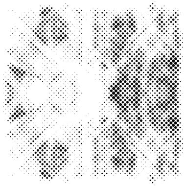 Yarı ton siyah beyaz grunge arka plan. Beyaz arka plana dağılmış noktaların dokusu. Kartvizitlerde, rozetlerde, etiketlerde klasik sanat tarzında soyut desenler var. Vektör tek renkli elementler