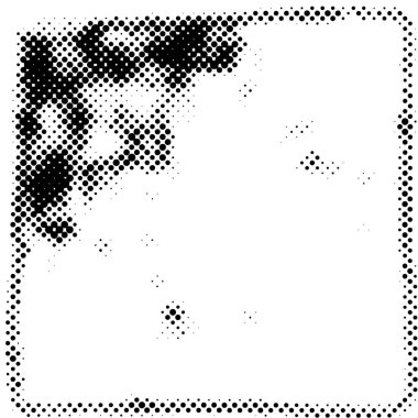 Yarı ton siyah beyaz grunge arka plan. Beyaz arka plana dağılmış noktaların dokusu. Kartvizitlerde, rozetlerde, etiketlerde klasik sanat tarzında soyut desenler var. Vektör tek renkli elementler