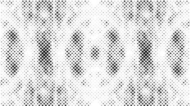 Yarı ton siyah beyaz grunge arka plan. Beyaz arka plana dağılmış noktaların dokusu. Kartvizitlerde, rozetlerde, etiketlerde klasik sanat tarzında soyut desenler var. Vektör tek renkli elementler