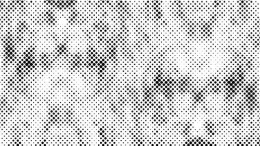 Yarı ton siyah beyaz grunge arka plan. Beyaz arka plana dağılmış noktaların dokusu. Kartvizitlerde, rozetlerde, etiketlerde klasik sanat tarzında soyut desenler var. Vektör tek renkli elementler