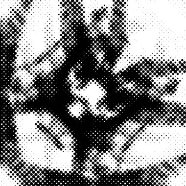 Yarı ton siyah beyaz grunge arka plan. Beyaz arka plana dağılmış noktaların dokusu. Kartvizitlerde, rozetlerde, etiketlerde klasik sanat tarzında soyut desenler var. Vektör tek renkli elementler