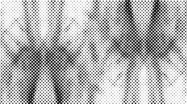 Yarı ton siyah beyaz grunge arka plan. Beyaz arka plana dağılmış noktaların dokusu. Kartvizitlerde, rozetlerde, etiketlerde klasik sanat tarzında soyut desenler var. Vektör tek renkli elementler