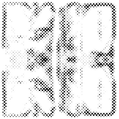 Yarı ton siyah beyaz grunge arka plan. Beyaz arka plana dağılmış noktaların dokusu. Kartvizitlerde, rozetlerde, etiketlerde klasik sanat tarzında soyut desenler var. Vektör tek renkli elementler