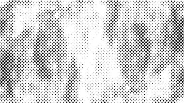 Yarı ton siyah beyaz grunge arka plan. Beyaz arka plana dağılmış noktaların dokusu. Kartvizitlerde, rozetlerde, etiketlerde klasik sanat tarzında soyut desenler var. Vektör tek renkli elementler