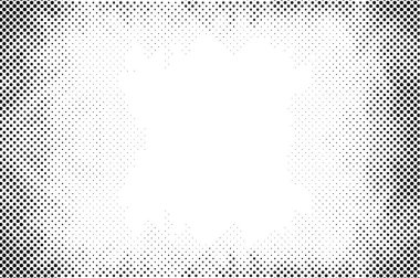 Yarı ton siyah beyaz grunge arka plan. Beyaz arka plana dağılmış noktaların dokusu. Kartvizitlerde, rozetlerde, etiketlerde klasik sanat tarzında soyut desenler var. Vektör tek renkli elementler