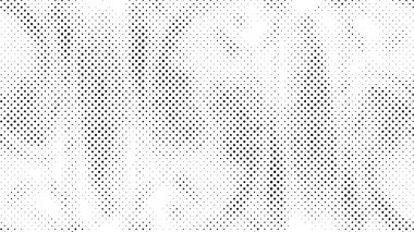Soyut grunge ızgarası polka nokta yarım ton arkaplan deseni. Benekli siyah beyaz çizgi çizimi