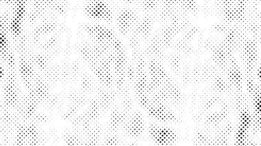 Yarı ton siyah beyaz grunge arka plan. Beyaz arka plana dağılmış noktaların dokusu. Kartvizitlerde, rozetlerde, etiketlerde klasik sanat tarzında soyut desenler var. Vektör tek renkli elementler