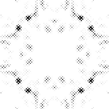 Yarı ton siyah beyaz grunge arka plan. Beyaz arka plana dağılmış noktaların dokusu. Kartvizitlerde, rozetlerde, etiketlerde klasik sanat tarzında soyut desenler var. Vektör tek renkli elementler