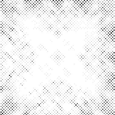 Soyut grunge ızgarası polka nokta yarım ton arkaplan deseni. Benekli siyah beyaz çizgi çizimi