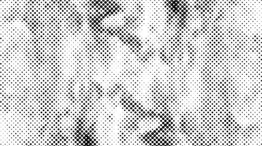 Soyut yarım ton siyah beyaz. Kaotik bir şablonun tek renkli arka planı. Kartvizitlere, posterlere, etiketlere baskı yapmak için harika bir doku.