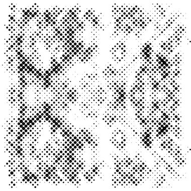 Yarı ton siyah beyaz grunge arka plan. Beyaz arka plana dağılmış noktaların dokusu. Kartvizitlerde, rozetlerde, etiketlerde klasik sanat tarzında soyut desenler var. Vektör tek renkli elementler