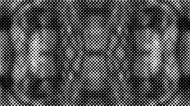 Yarı ton siyah beyaz grunge arka plan. Beyaz arka plana dağılmış noktaların dokusu. Kartvizitlerde, rozetlerde, etiketlerde klasik sanat tarzında soyut desenler var. Vektör tek renkli elementler