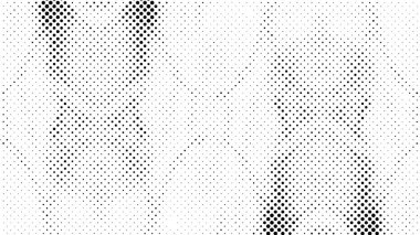 Yarı ton siyah beyaz grunge arka plan. Beyaz arka plana dağılmış noktaların dokusu. Kartvizitlerde, rozetlerde, etiketlerde klasik sanat tarzında soyut desenler var. Vektör tek renkli elementler