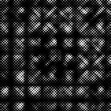 Yarı ton siyah beyaz grunge arka plan. Beyaz arka plana dağılmış noktaların dokusu. Kartvizitlerde, rozetlerde, etiketlerde klasik sanat tarzında soyut desenler var. Vektör tek renkli elementler