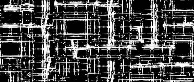 Grunge üst üste biniyor. Soyut siyah-beyaz vektör arkaplanı. Çatlak, leke ve noktalarda kirli desenli tek renkli klasik yüzey. Karanlık korku tarzında eski bir duvar.