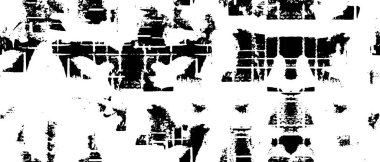 Grunge üst üste biniyor. Soyut siyah-beyaz vektör arkaplanı. Çatlak, leke ve noktalarda kirli desenli tek renkli klasik yüzey. Karanlık korku tarzında eski bir duvar.