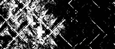 Grunge üst üste biniyor. Soyut siyah-beyaz vektör arkaplanı. Çatlak, leke ve noktalarda kirli desenli tek renkli klasik yüzey. Karanlık korku tarzında eski bir duvar.