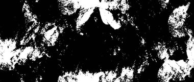 Grunge üst üste biniyor. Soyut siyah-beyaz vektör arkaplanı. Çatlak, leke ve noktalarda kirli desenli tek renkli klasik yüzey. Karanlık korku tarzında eski bir duvar.