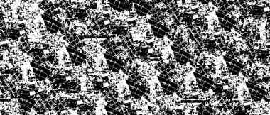 Grunge üst üste biniyor. Soyut siyah-beyaz vektör arkaplanı. Çatlak, leke ve noktalarda kirli desenli tek renkli klasik yüzey. Karanlık korku tarzında eski bir duvar.