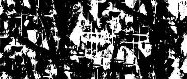 Grunge üst üste biniyor. Soyut siyah-beyaz vektör arkaplanı. Çatlak, leke ve noktalarda kirli desenli tek renkli klasik yüzey. Karanlık korku tarzında eski bir duvar.