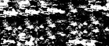Grunge üst üste biniyor. Soyut siyah-beyaz vektör arkaplanı. Çatlak, leke ve noktalarda kirli desenli tek renkli klasik yüzey. Karanlık korku tarzında eski bir duvar.